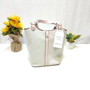 Time And Tru Juniper Bucket Bag Canvas Faux Leather Trim Crossbody Strap NWT